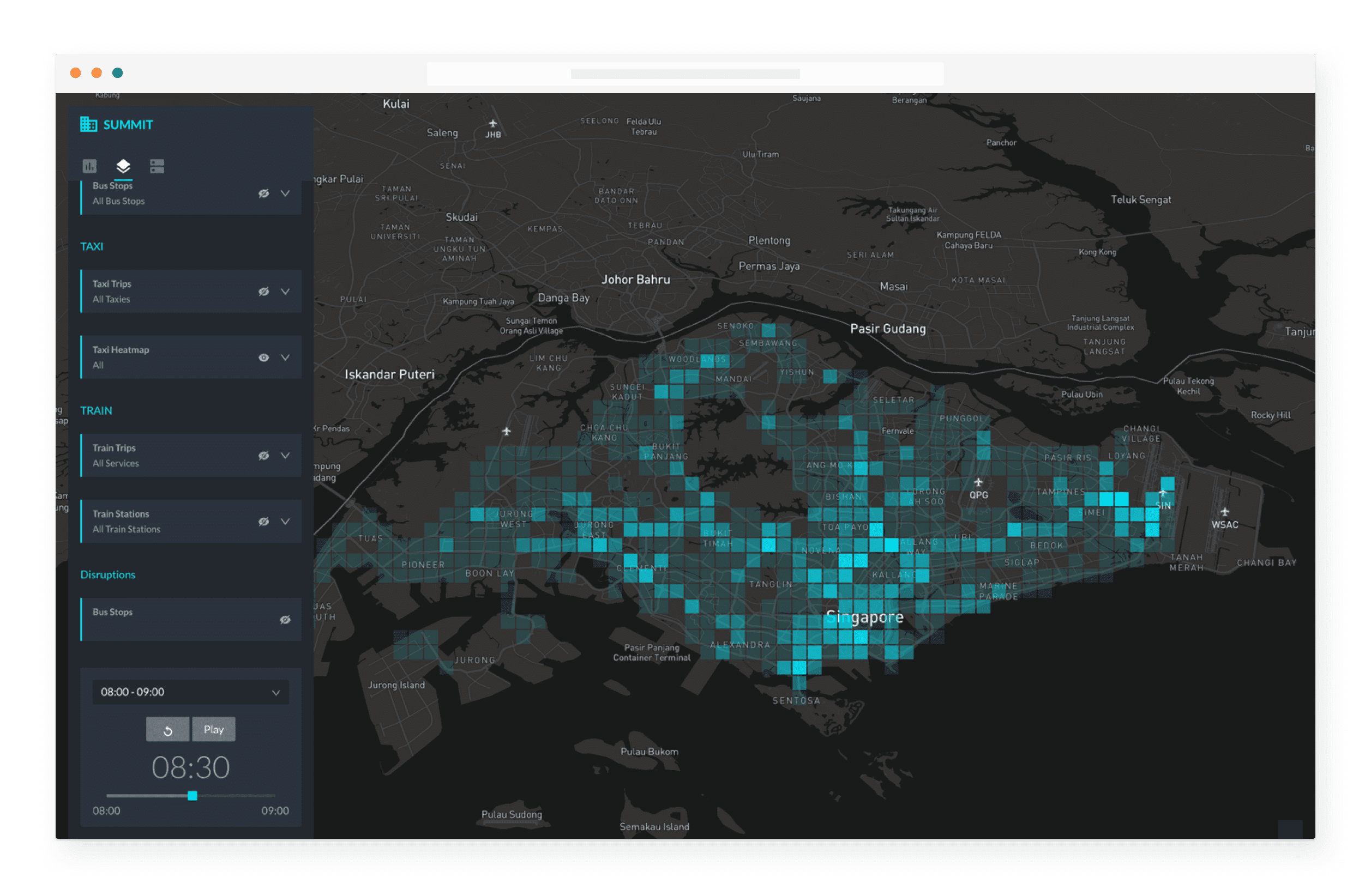 Heatmap of taxi density in Singapore