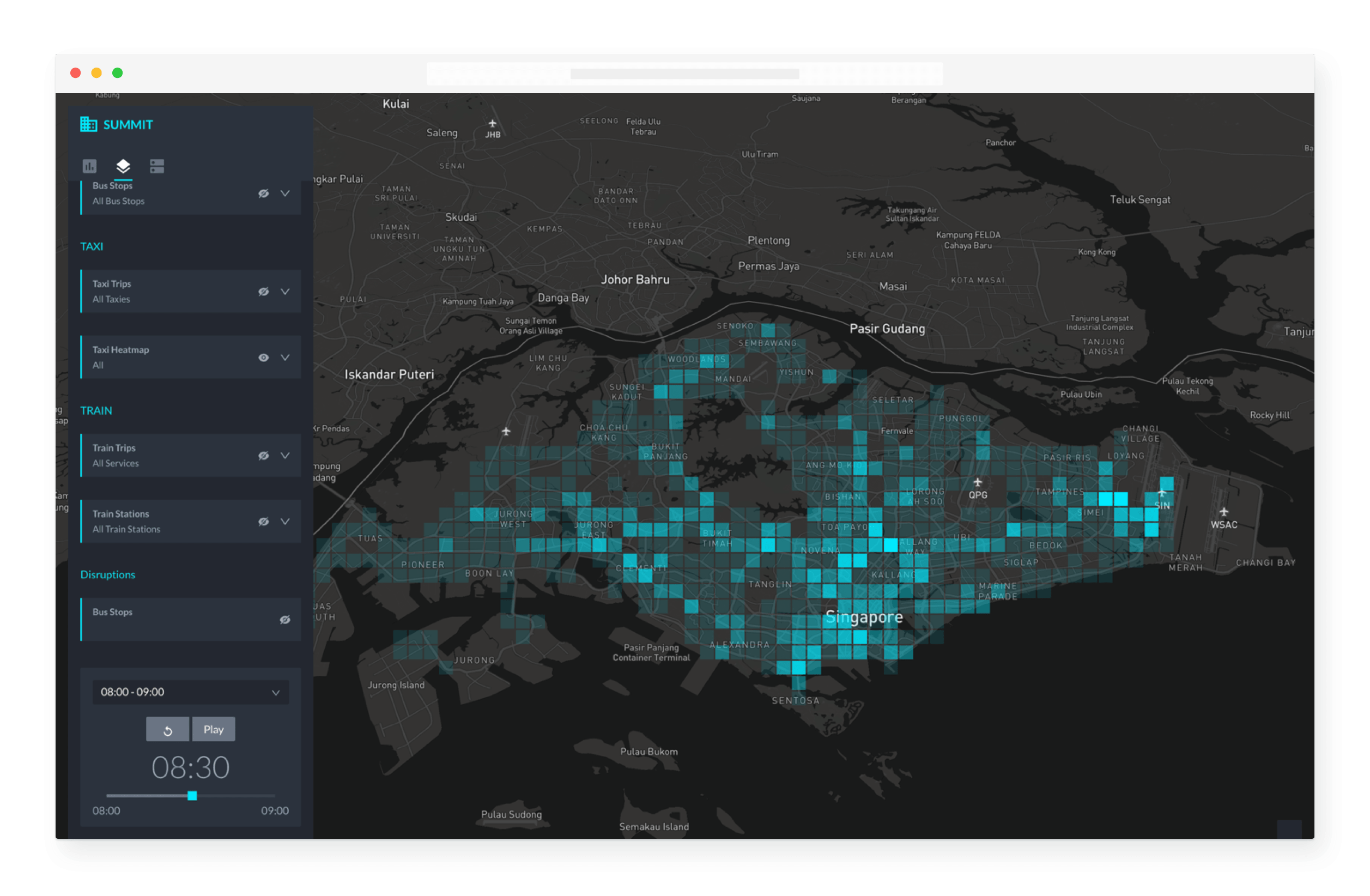 Heatmap of taxi density in Singapore